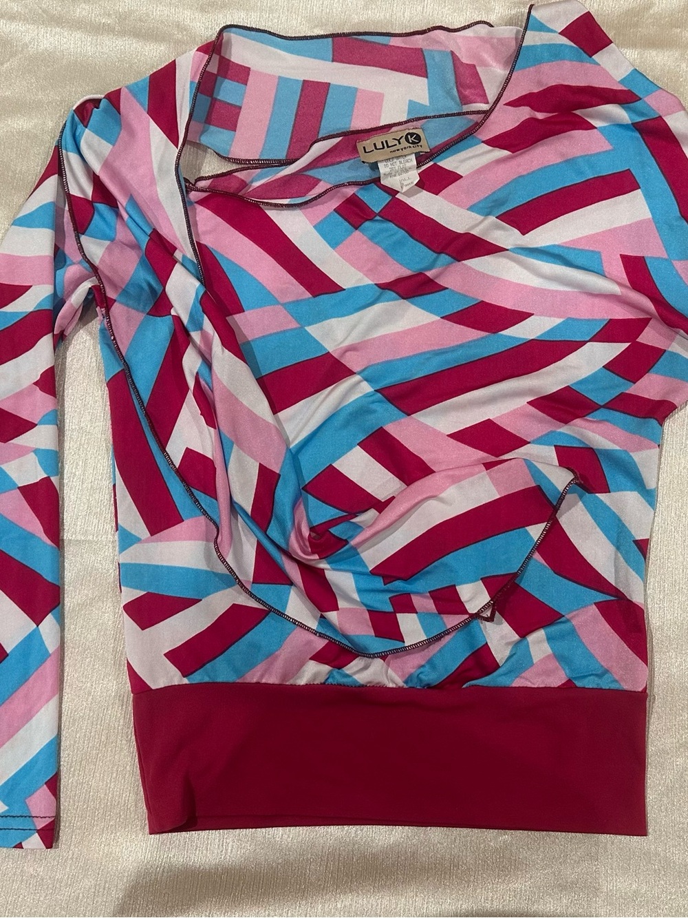 Lulla Love Geometric Long Sleeve Blouse - Pink Blue White